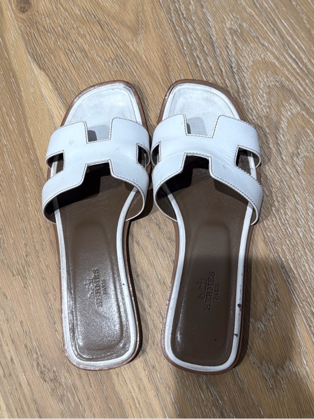 Hermes White Leather Slide Sandals - Hermès Style 36